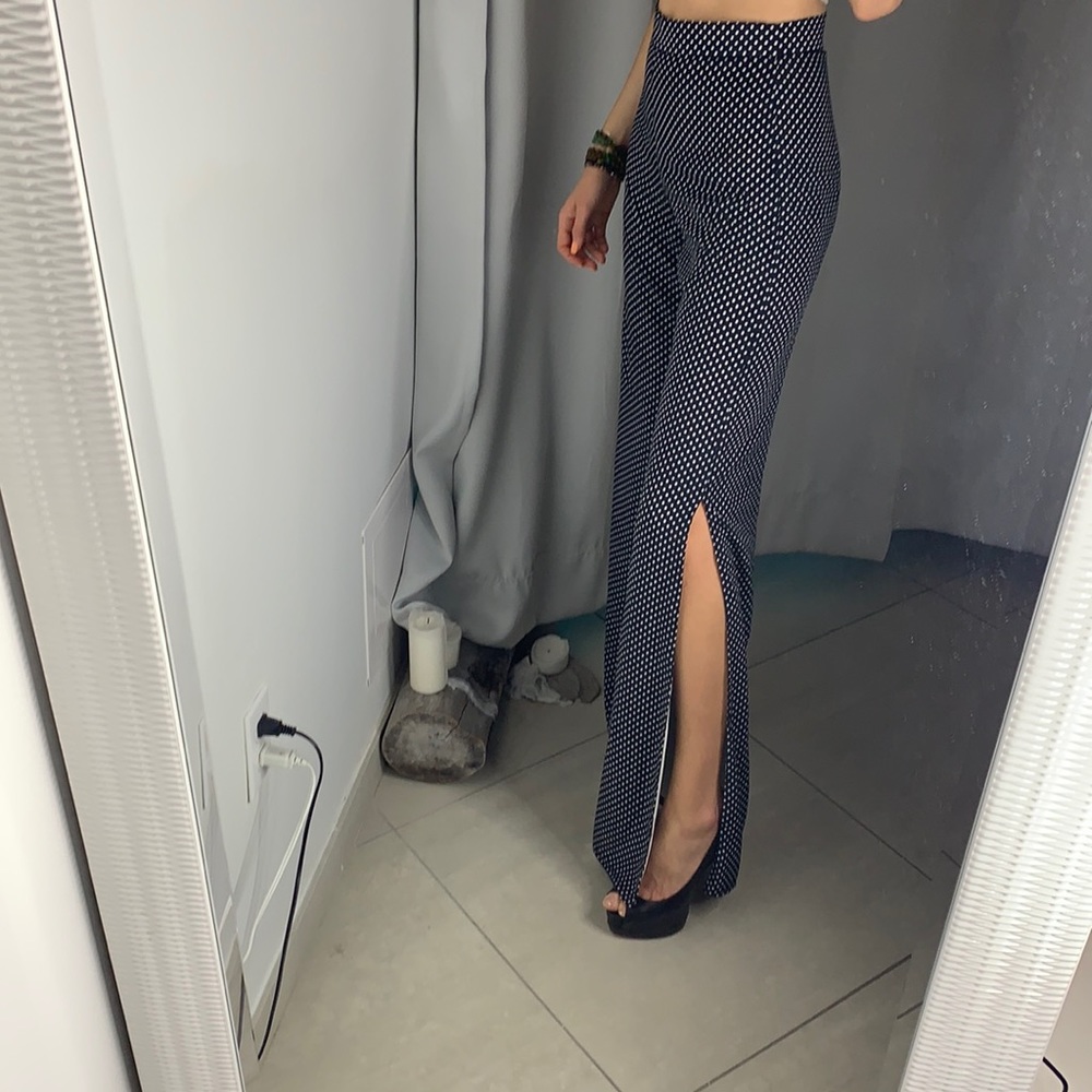 Alexis Barbara Navy Blue polka dot side slit pant